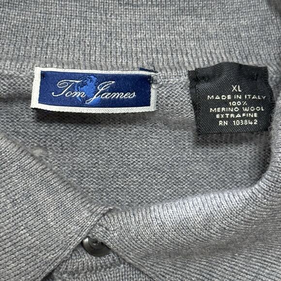 Tom James Gray 100% Extra Fine Merino Wool Collared Sweater Mens XL From Italy - Picture 3 of 7